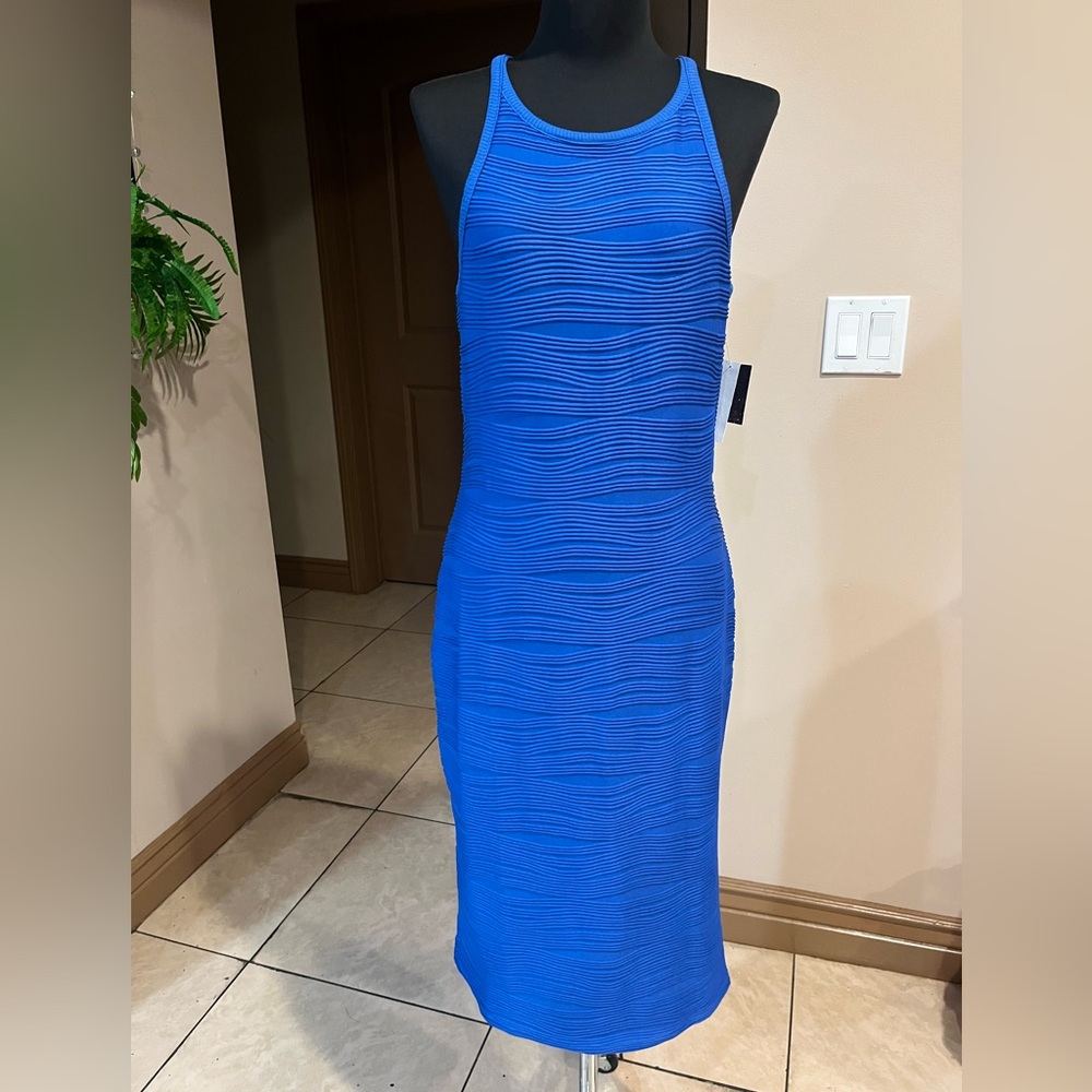 Planet Gold Ribbed Blue Dress - Picture 1 of 8